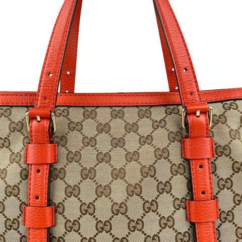 Gucci GG Canvas Hand Bag Beige Orange