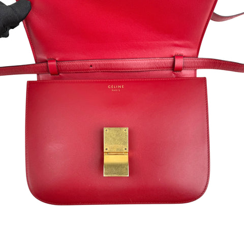 Celine Classic Box  Leather Shoulder Bag Red Color