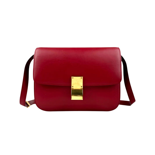 Celine Classic Box  Leather Shoulder Bag Red Color