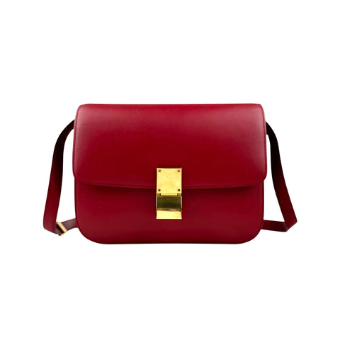 Celine Classic Box  Leather Shoulder Bag Red Color