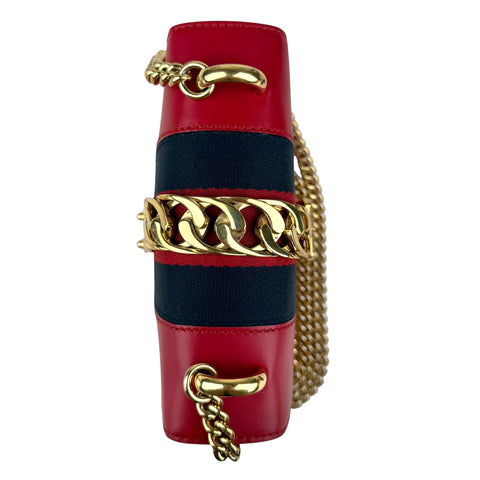 Gucci Sylvie Mini Chain Shoulder Bag Red Leather