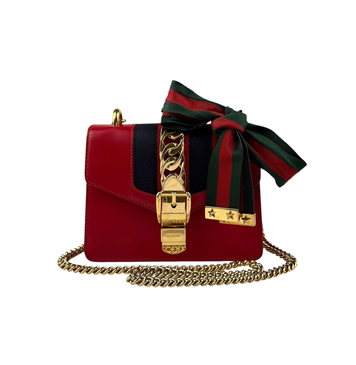Gucci Sylvie Mini Chain Shoulder Bag Red Leather