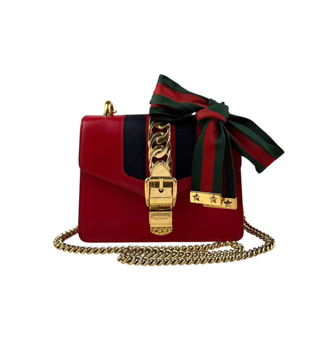 Gucci Sylvie Mini Chain Shoulder Bag Red Leather