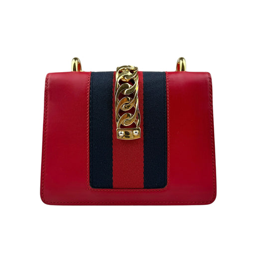 Gucci Sylvie Mini Chain Shoulder Bag Red Leather