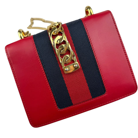 Gucci Sylvie Mini Chain Shoulder Bag Red Leather