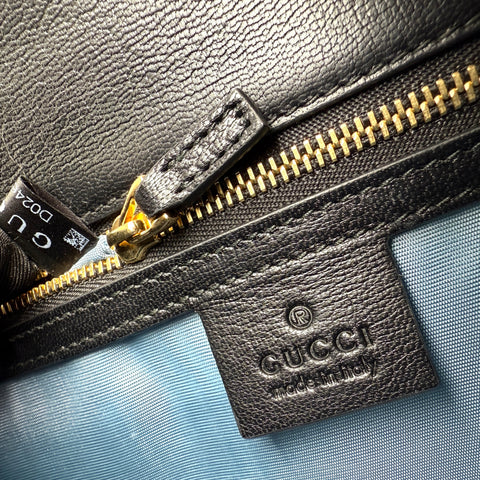 Gucci Sylvie Black Sms Print Leather Shoulder Bag