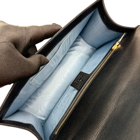 Gucci Sylvie Black Sms Print Leather Shoulder Bag