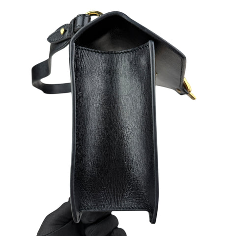 Gucci Sylvie Black Sms Print Leather Shoulder Bag