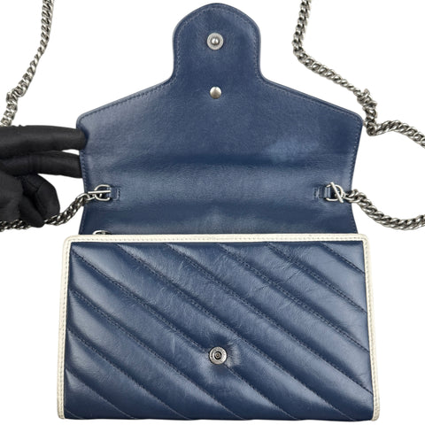 Gucci Blue GG Marmont Wallet on Chain Navy