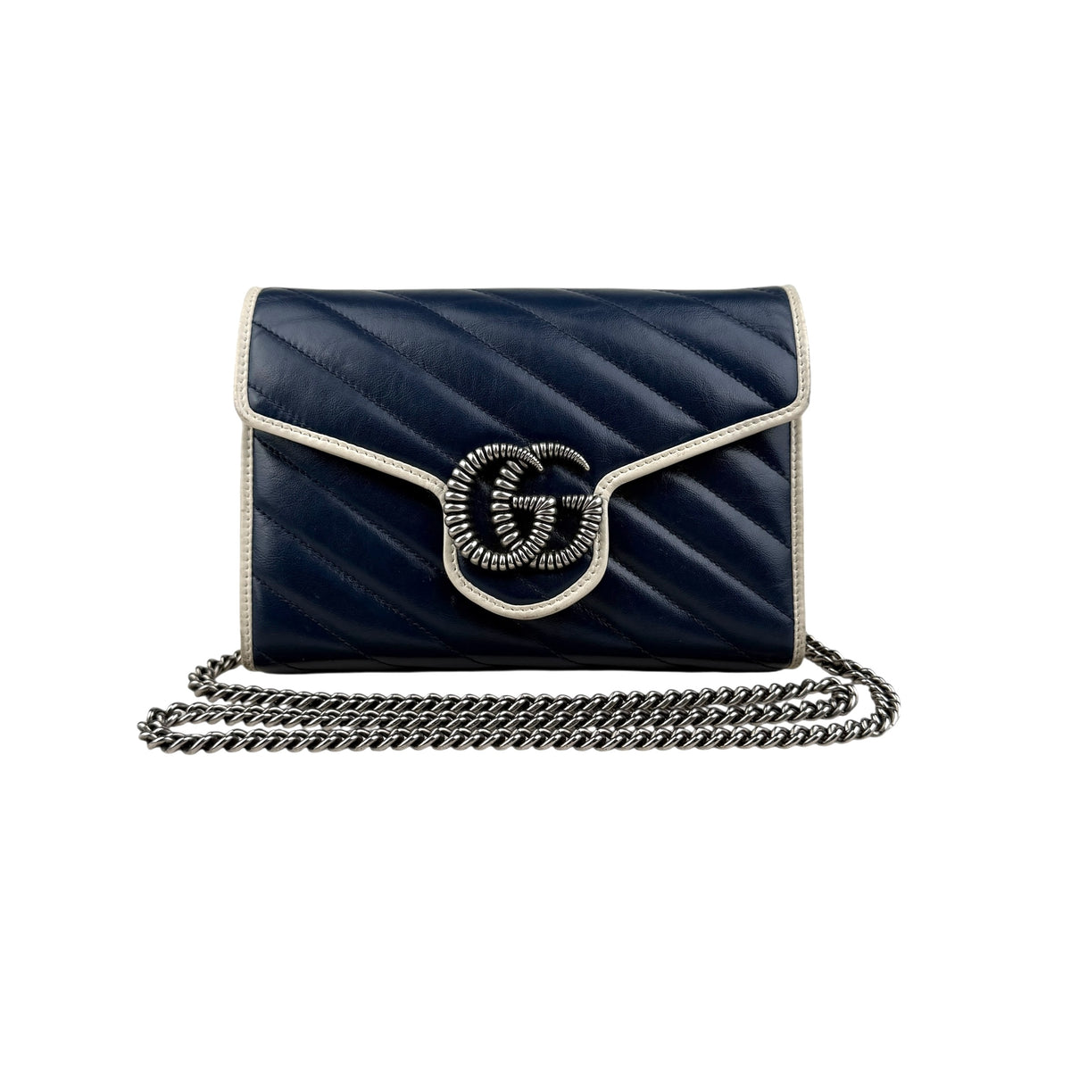 Gucci Blue GG Marmont Wallet on Chain Navy
