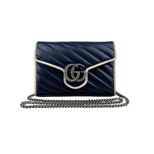 Gucci Blue GG Marmont Wallet on Chain Navy