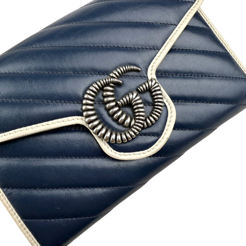 Gucci Blue GG Marmont Wallet on Chain Navy