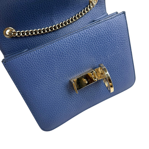 Pre-owned gucci-blue-leather-medium-interlocking-gg-shoulder-bag-front
