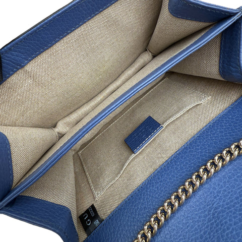 Pre-owned gucci-blue-leather-medium-interlocking-gg-shoulder-bag-front
