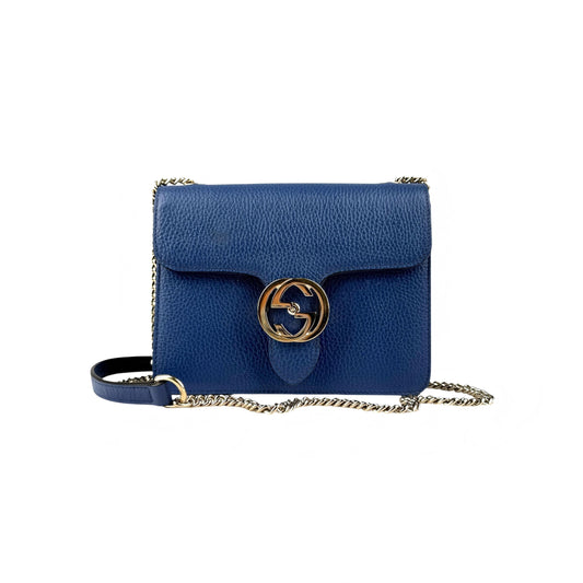 Gucci Blue Leather Medium Interlocking GG Shoulder Bag