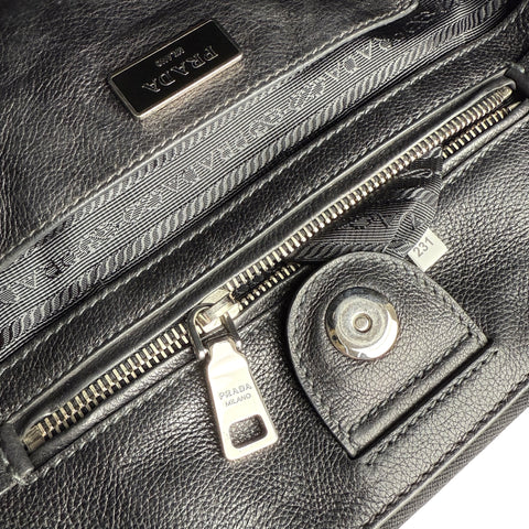 Prada Leather Fringe Twin Pocket Tote Black