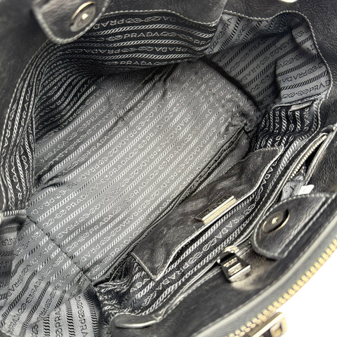 Prada Leather Fringe Twin Pocket Tote Black