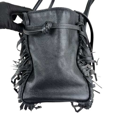 Prada Leather Fringe Twin Pocket Tote Black