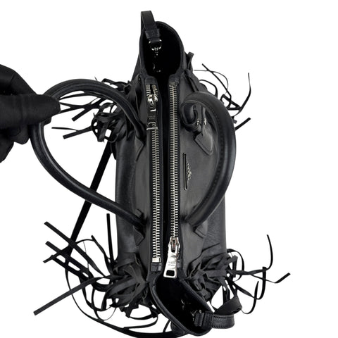 Prada Leather Fringe Twin Pocket Tote Black