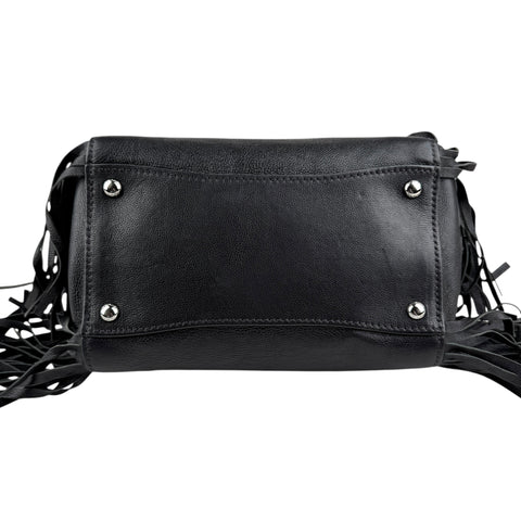 Prada Leather Fringe Twin Pocket Tote Black
