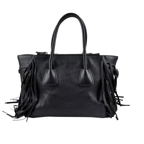 Prada Leather Fringe Twin Pocket Tote Black