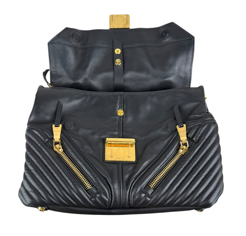 Pre-owned miu-miu-black-quilted-leather-biker-top-handle-bag-front