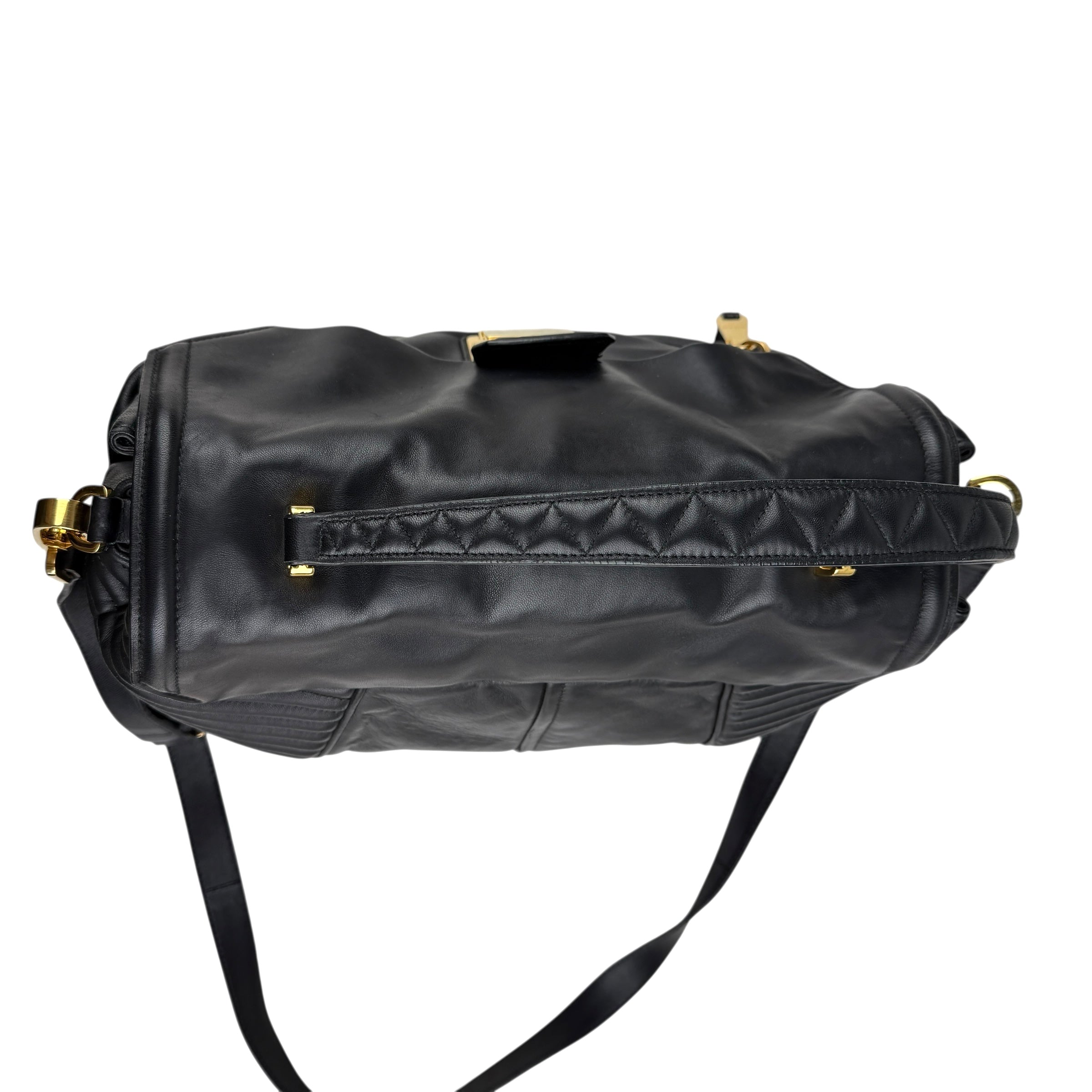 Pre-owned miu-miu-black-quilted-leather-biker-top-handle-bag-front