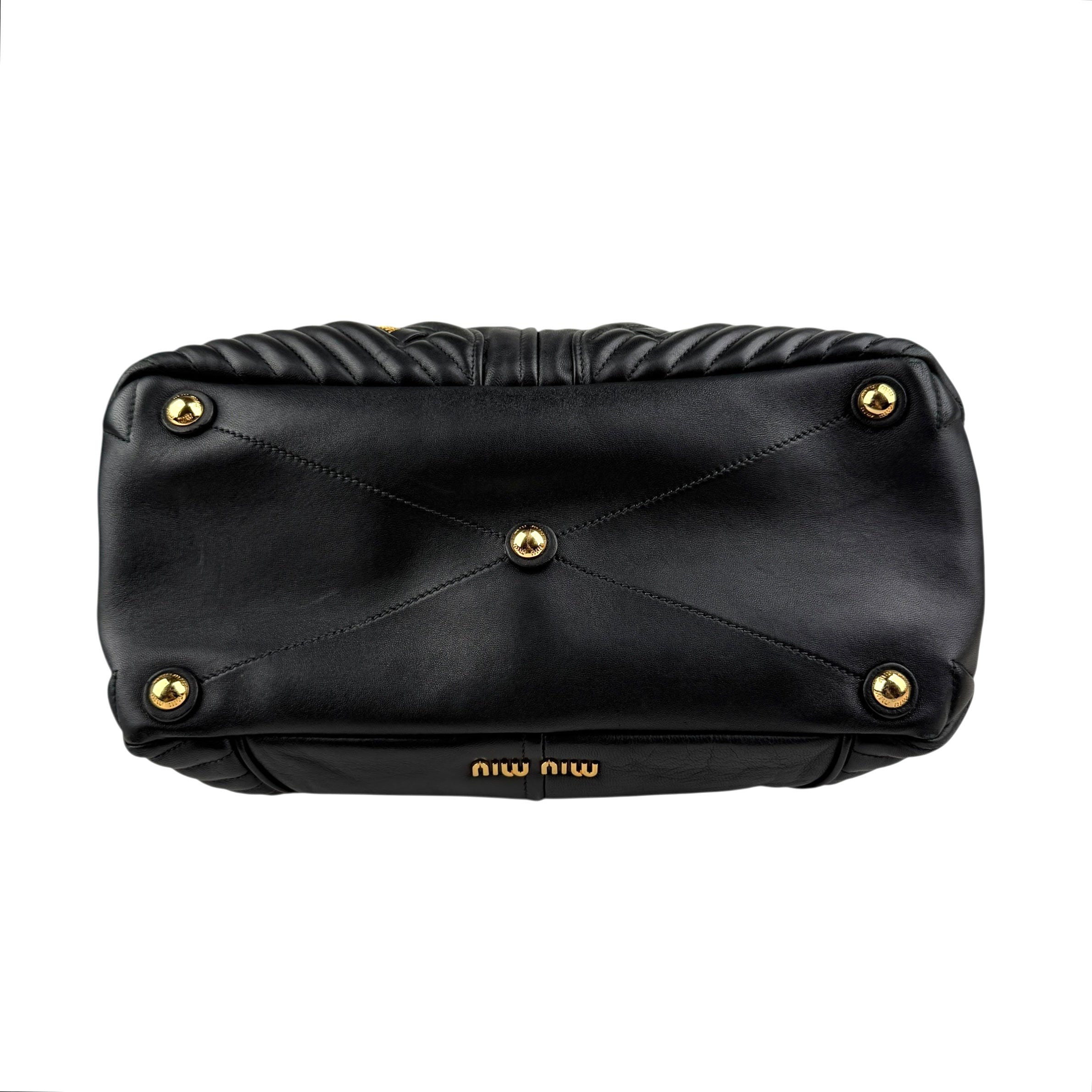 Pre-owned miu-miu-black-quilted-leather-biker-top-handle-bag-front