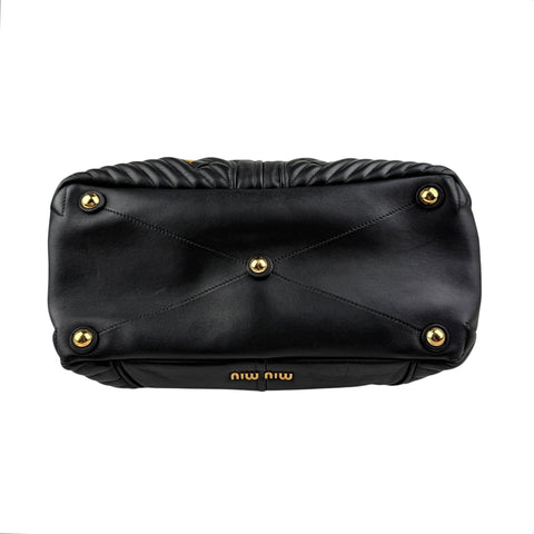 Pre-owned miu-miu-black-quilted-leather-biker-top-handle-bag-front