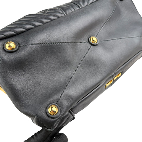 Pre-owned miu-miu-black-quilted-leather-biker-top-handle-bag-front