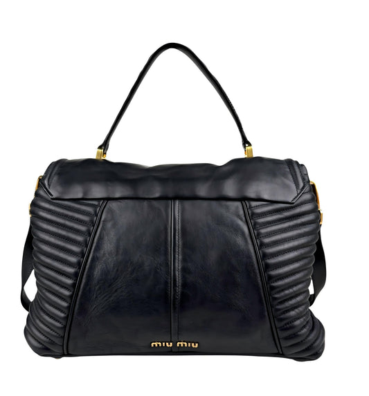Miu Miu Black Quilted Leather Biker Top Handle Bag