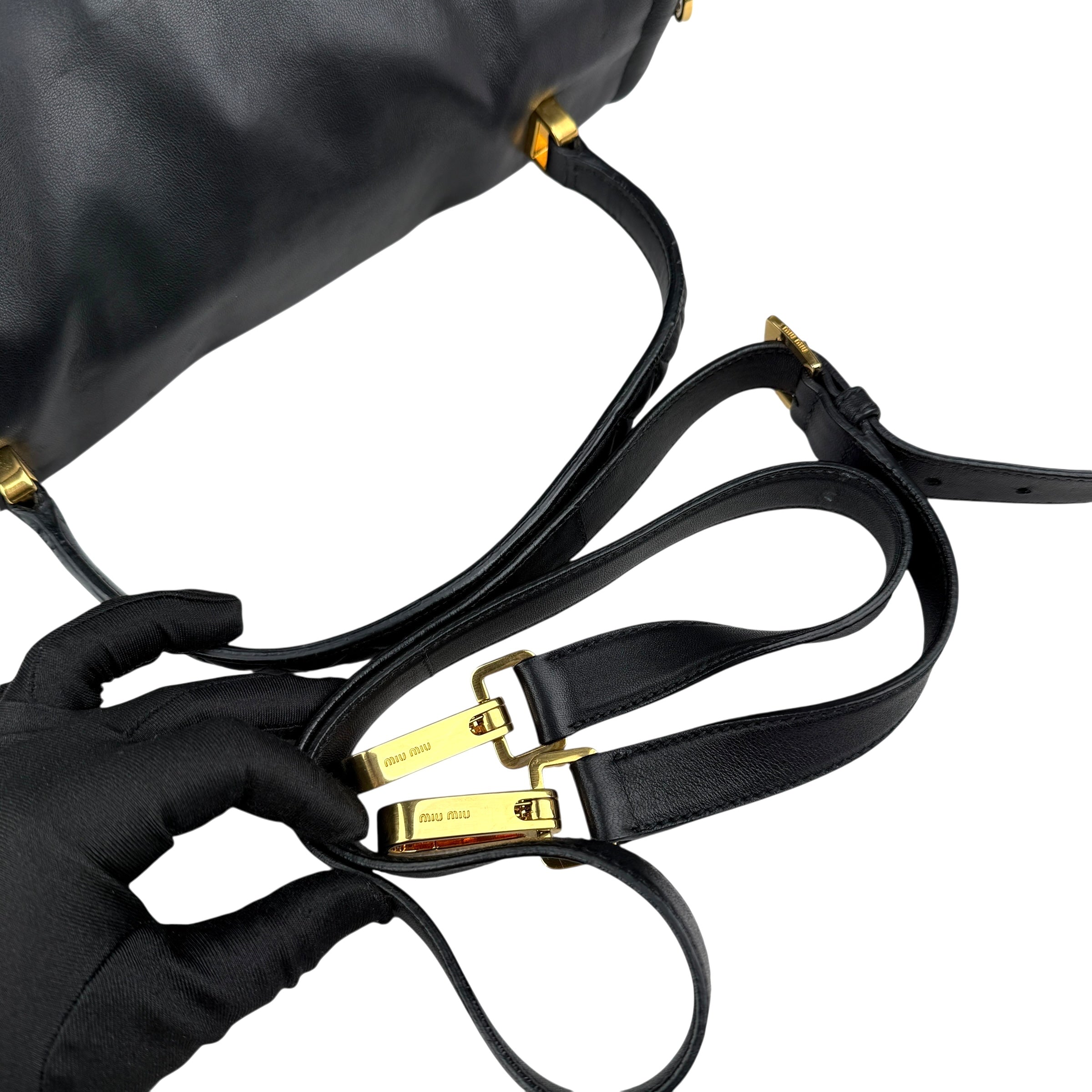 Pre-owned miu-miu-black-quilted-leather-biker-top-handle-bag-front