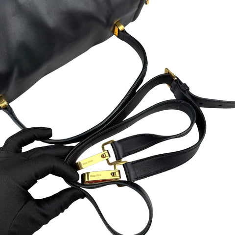 Pre-owned miu-miu-black-quilted-leather-biker-top-handle-bag-front
