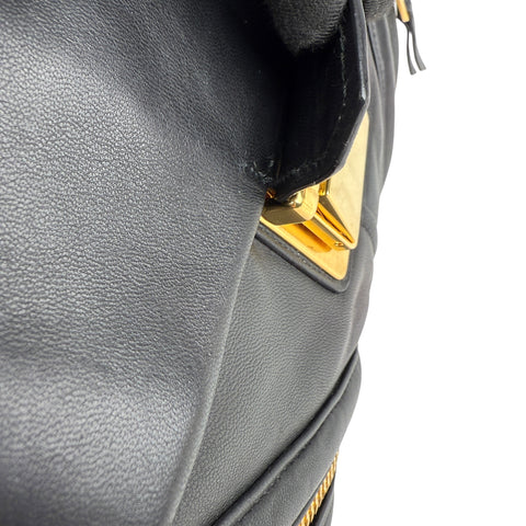 Pre-owned miu-miu-black-quilted-leather-biker-top-handle-bag-front