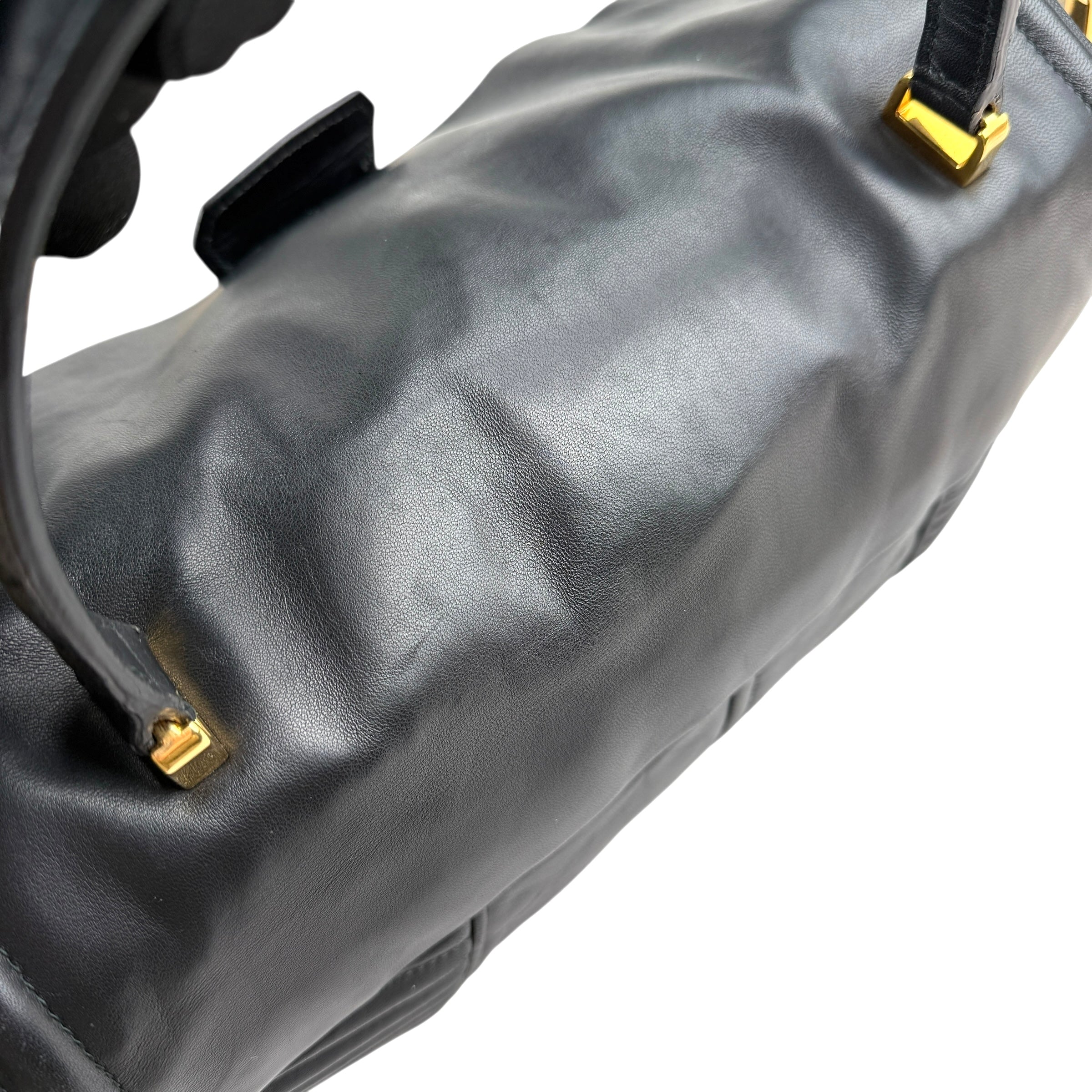 Pre-owned miu-miu-black-quilted-leather-biker-top-handle-bag-front