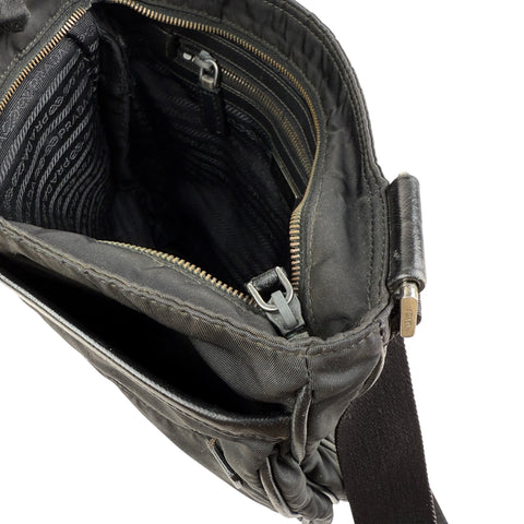 Pre-owned prada-milano-black-re-nylon-saffiano-leather-crossbody-shoulder-bag-front
