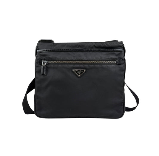Prada Milano Black RE-Nylon Saffiano Leather Crossbody Shoulder Bag