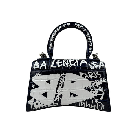 Balenciaga Hourglass Graffiti XS Black Shoulder Bag