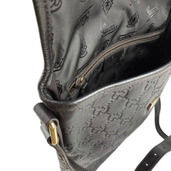 Pre-owned gucci-mens-guccissima-messenger-bag-black-front-view