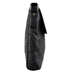 Pre-owned gucci-mens-guccissima-messenger-bag-black-front-view