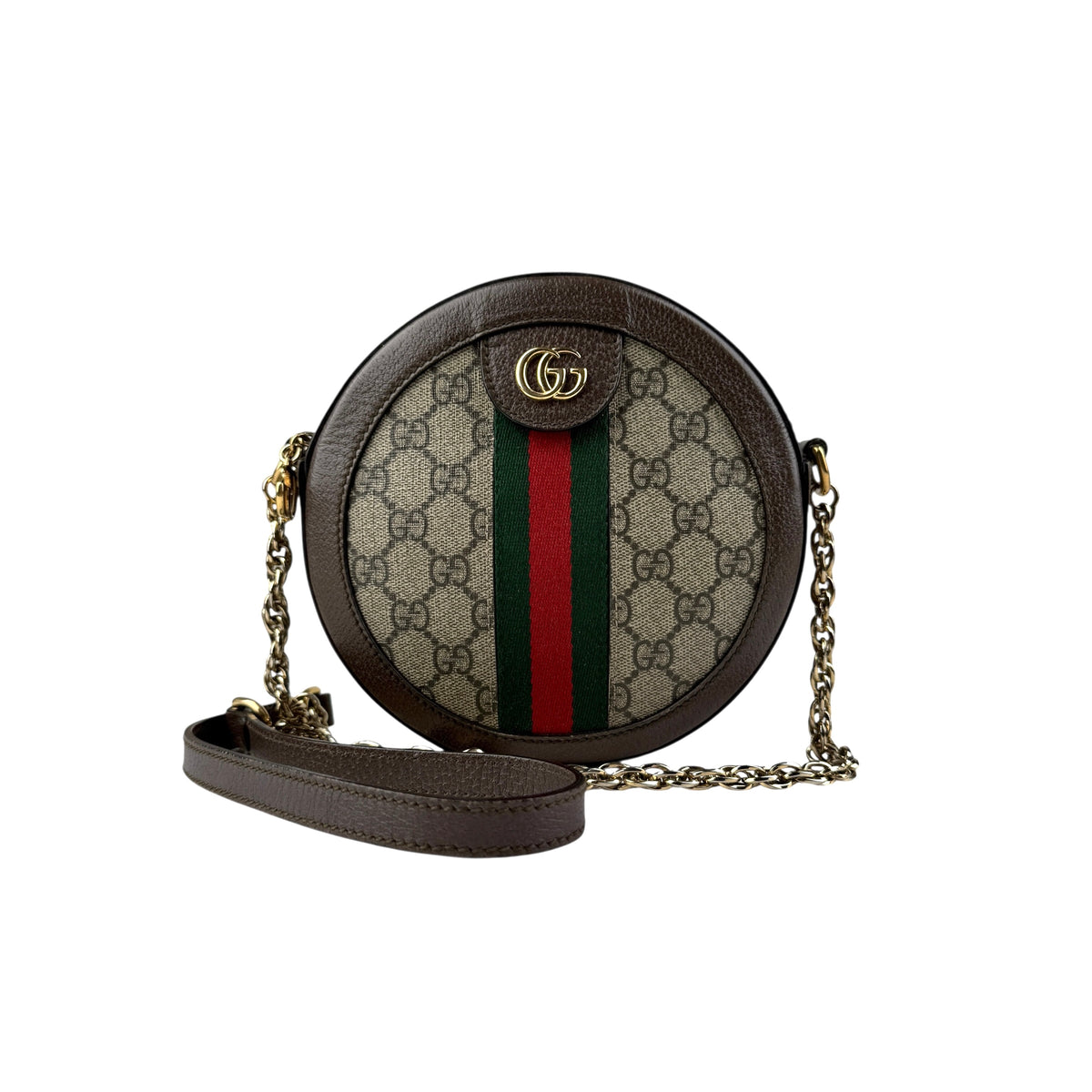 Gucci Ophidia Round Shoulder Crossbody Brown