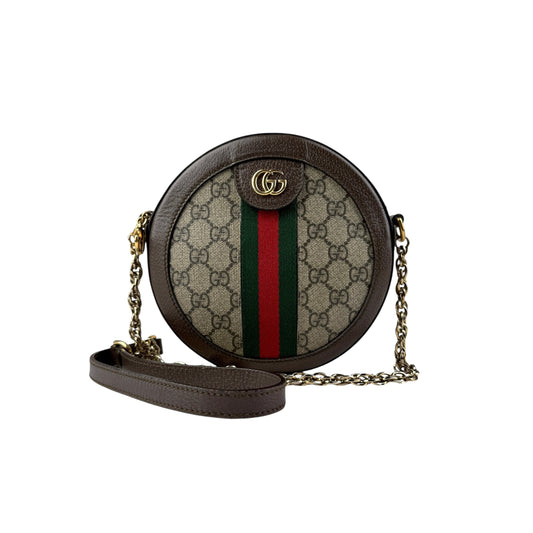 Gucci Ophidia Round Shoulder Crossbody Brown