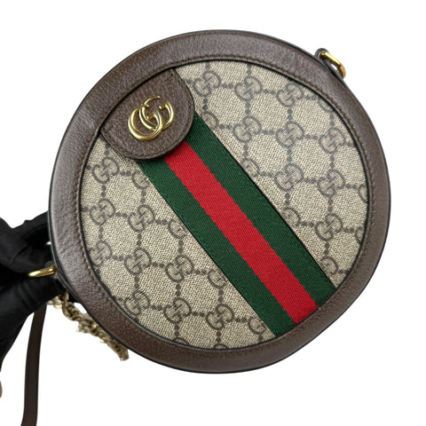Gucci Ophidia Round Shoulder Crossbody Brown