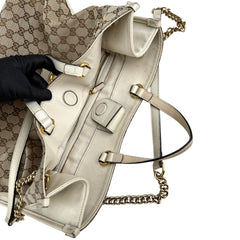 Pre-owned gucci-brown-gg-canvas-horsebit-1955-tote-beige-front-view