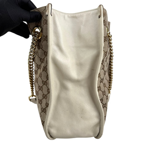 Gucci Brown GG Canvas Horsebit 1955 Tote Beige