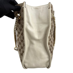 Pre-owned gucci-brown-gg-canvas-horsebit-1955-tote-beige-front-view
