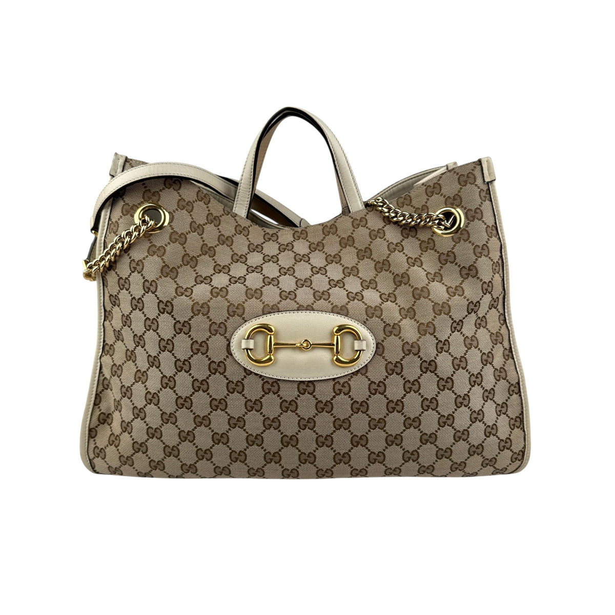 Gucci Brown GG Canvas Horsebit 1955 Tote Beige
