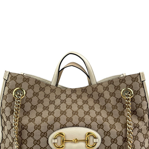 Gucci Brown GG Canvas Horsebit 1955 Tote Beige