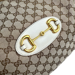 Pre-owned gucci-brown-gg-canvas-horsebit-1955-tote-beige-front-view