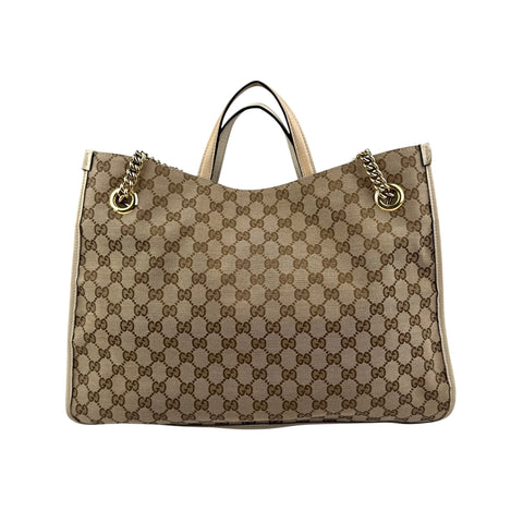 Gucci Brown GG Canvas Horsebit 1955 Tote Beige